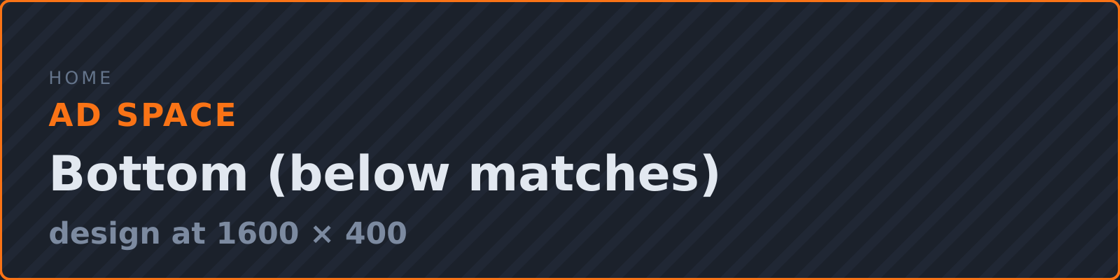 [AD SPACE] Home · Bottom (below matches) — design 1600x400
