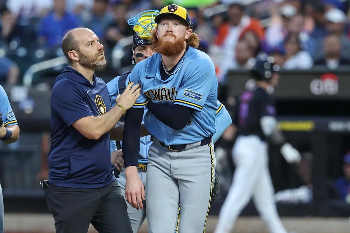 Brewers Pitcher Dustin May Exits Game After Being Struck by Line Drive